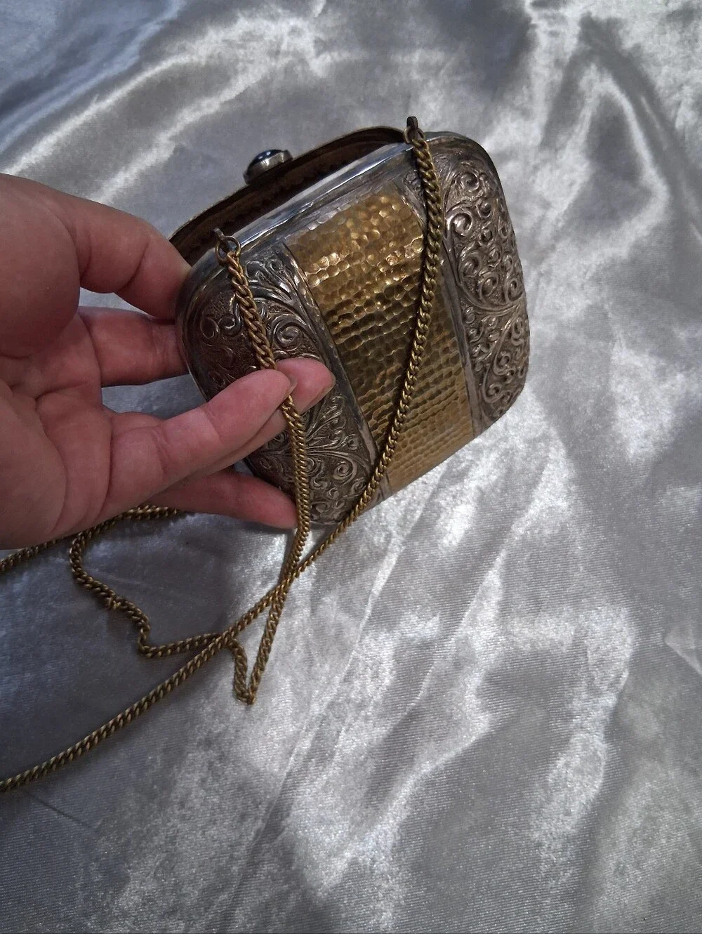 Gold and Silver Ornate Metal Crossbody Bag